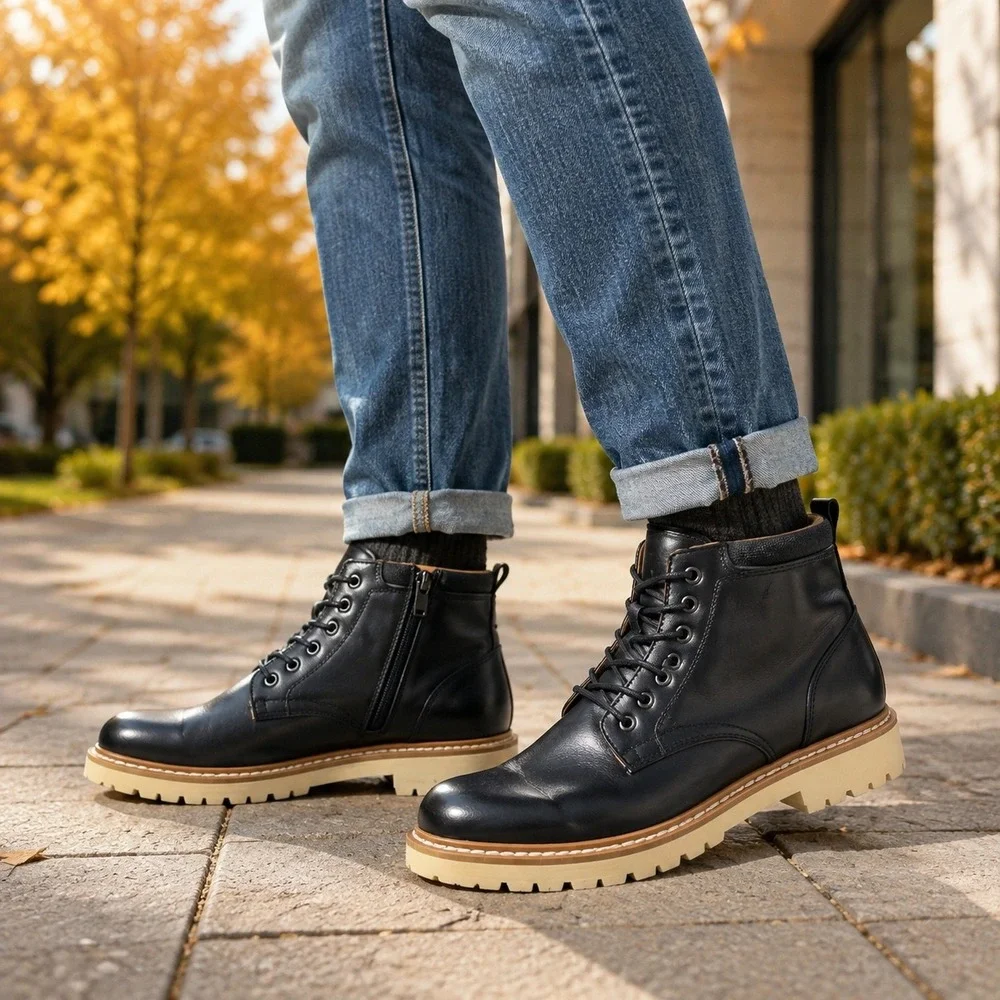 Steve Madden Mens Black Leather Chukka Boots Side Zip Ortholite Size 9